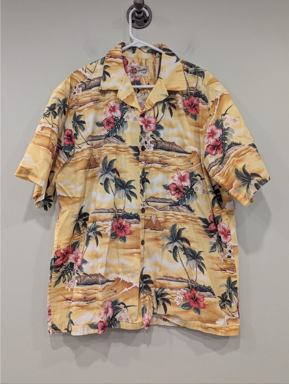 Hilo Hattie The Hawaiian Original 100% Cotton Yellow Beach Button Up Shirt XL